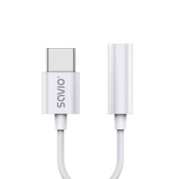 Adapter USB-C na Jack 3.5 mm Savio AK-51 Biały 11 cm