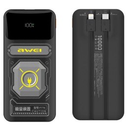 AWEI PowerBank z wbudowanym kablem Lightning/USB-C P77K 10000mAh czarny/black 22.5W