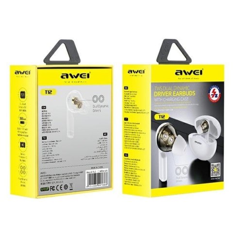AWEI słuchawki sportowe Bluetooth T12TWS białe/white