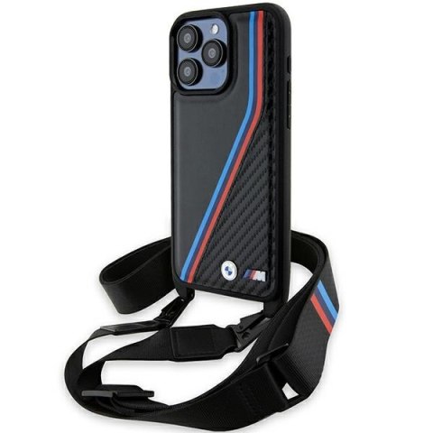 BMW BMHCP15L23PSVTK iPhone 15 Pro 6.1" czarny/black hardcase M Edition Carbon Tricolor Lines & Strap