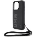 BMW BMHCP15L23RMRLK iPhone 15 Pro 6.1" czarny/black hardcase Signature Leather Wordmark Cord