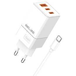 Beline Ład. siec. 2x USB-C + 1x USB 65W+ kabel USB-C biały/white PD 3.0 + QC 3.0 BLN3CW65C GaN