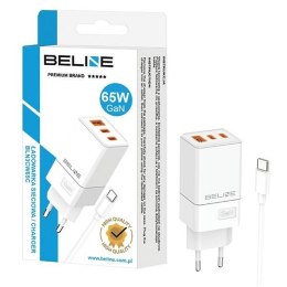 Beline Ład. siec. 2x USB-C + 1x USB 65W+ kabel USB-C biały/white PD 3.0 + QC 3.0 BLN3CW65C GaN