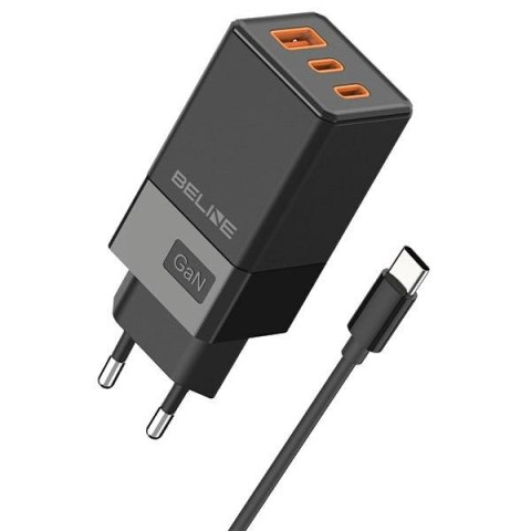 Beline Ład. siec. 2x USB-C + 1x USB 65W+ kabel USB-C czarny/black PD 3.0 + QC 3.0 BLN3CB65C GaN