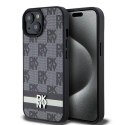 DKNY DKHCP14SPCPTSSK iPhone 14 / 15 / 13 6.1" czarny/black hardcase Leather Checkered Mono Pattern & Printed Stripes