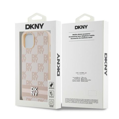 DKNY DKHCP14SPCPTSSP iPhone 14 / 15 / 136.1" różowy/pink hardcase Leather Checkered Mono Pattern & Printed Stripes