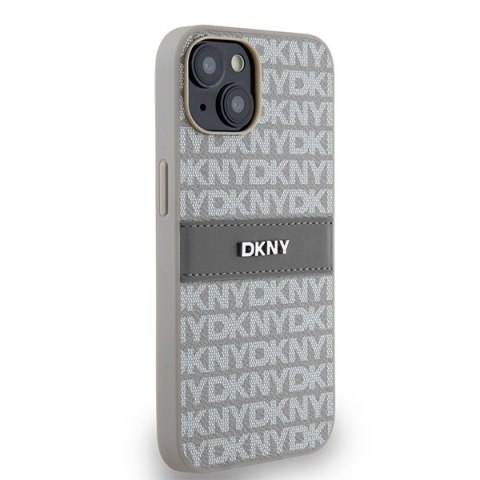 DKNY DKHCP14SPRTHSLE iPhone 14 / 15 / 136.1" beżowy/beige hardcase Leather Mono Stripe & Metal Logo