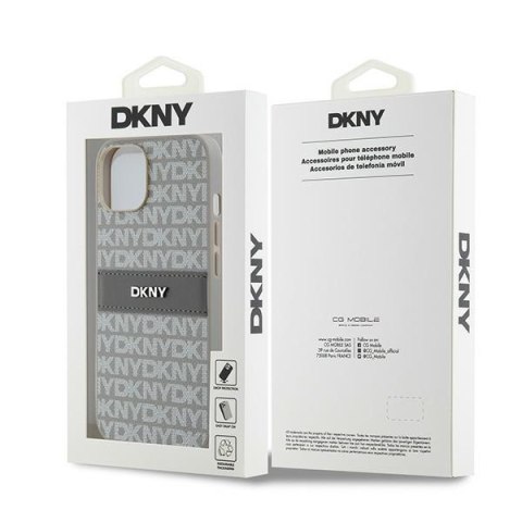 DKNY DKHCP14SPRTHSLE iPhone 14 / 15 / 136.1" beżowy/beige hardcase Leather Mono Stripe & Metal Logo