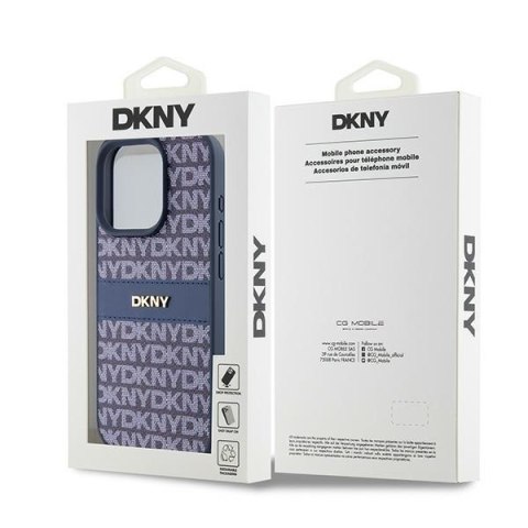 DKNY DKHCP15LPRTHSLB iPhone 15 Pro6.1" niebieski/blue hardcase Leather Mono Stripe & Metal Logo