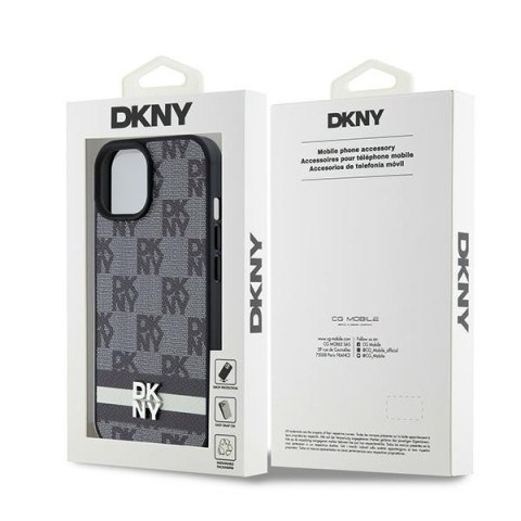 DKNY DKHCP15SPCPTSSK iPhone 15 / 14 / 136.1" czarny/black hardcase Leather Checkered Mono Pattern & Printed Stripes