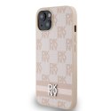 DKNY DKHCP15SPCPTSSP iPhone 15 / 14 / 13 6.1" różowy/pink hardcase Leather Checkered Mono Pattern & Printed Stripes