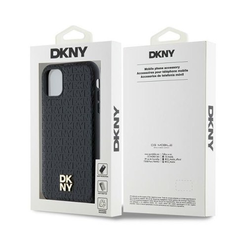 DKNY DKHMN61PSHRPSK iPhone 11 / Xr 6.1"czarny/black hardcase Leather Monogram Pattern Metal Logo MagSafe