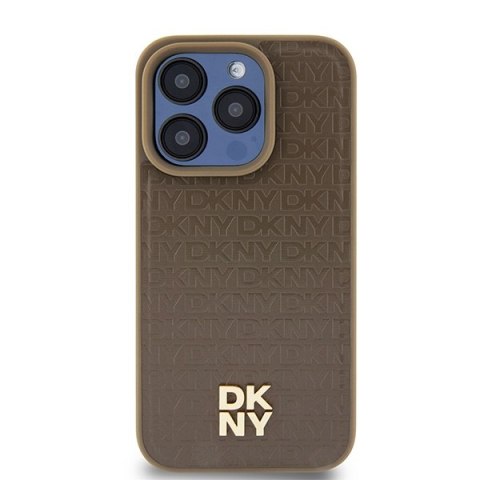 DKNY DKHMP14LPSHRPSW iPhone 14 Pro6.1" brązowy/brown hardcase Leather Pattern Metal Logo MagSafe
