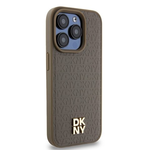 DKNY DKHMP14LPSHRPSW iPhone 14 Pro6.1" brązowy/brown hardcase Leather Pattern Metal Logo MagSafe