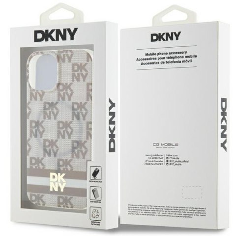 DKNY DKHMP14SHCPTSE iPhone 14 / 15 / 136.1" beżowy/beige hardcase IML Checkered Mono Pattern & Printed Stripes MagSafe
