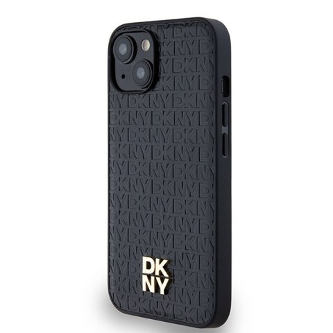 DKNY DKHMP14SPSHRPSK iPhone 14 / 15 / 13czarny/black hardcase Leather Monogram Pattern Metal Logo MagSafe