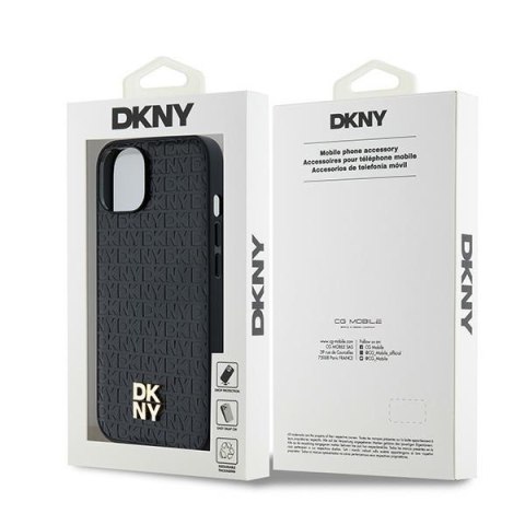DKNY DKHMP14SPSHRPSK iPhone 14 / 15 / 13czarny/black hardcase Leather Monogram Pattern Metal Logo MagSafe