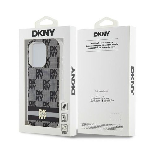 DKNY DKHMP15XHCPTSK iPhone 15 Pro Max6.7" czarny/black hardcase IML Checkered Mono Pattern & Printed Stripes MagSafe