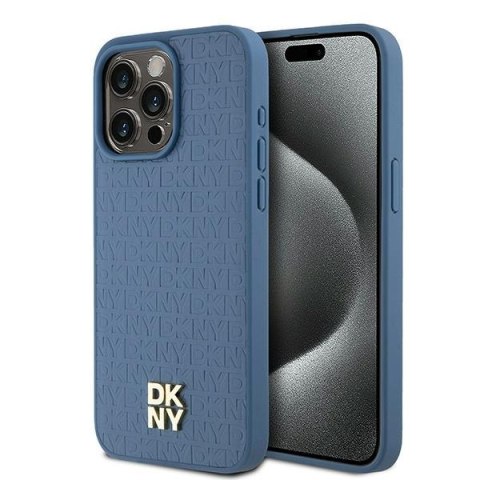 DKNY DKHMP15XPSHRPSB iPhone 15 Pro Max6.7" niebieski/blue hardcase Leather Monogram Pattern Metal Logo MagSafe
