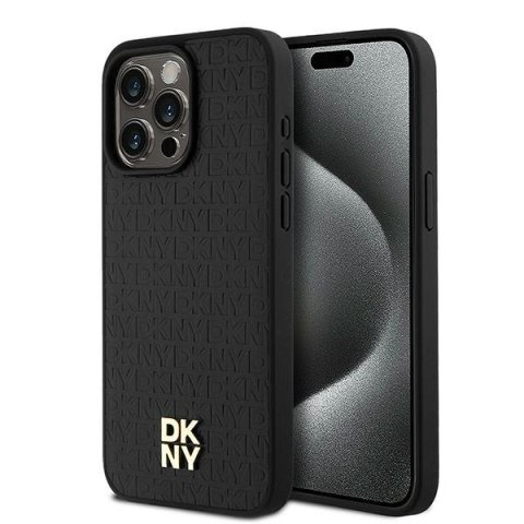 DKNY DKHMP15XPSHRPSK iPhone 15 Pro Max6.7" czarny/black hardcase Leather Monogram Pattern Metal Logo MagSafe