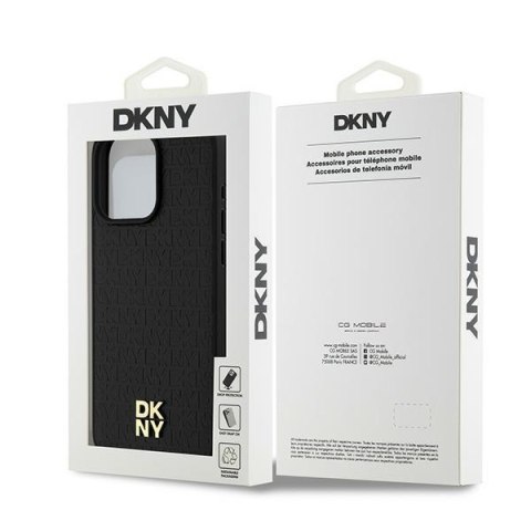 DKNY DKHMP15XPSHRPSK iPhone 15 Pro Max6.7" czarny/black hardcase Leather Monogram Pattern Metal Logo MagSafe