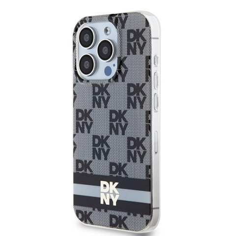 DKNY DKHMP15LHCPTSK iPhone 15 Pro6.1" czarny/black hardcase IML Checkered Mono Pattern & Printed Stripes MagSafe