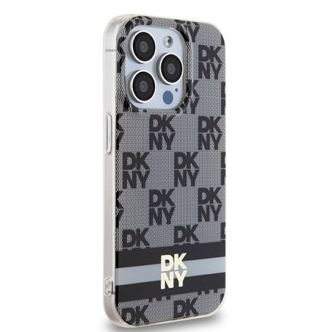 DKNY DKHMP15LHCPTSK iPhone 15 Pro6.1" czarny/black hardcase IML Checkered Mono Pattern & Printed Stripes MagSafe
