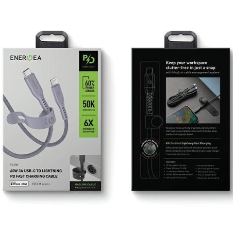 ENERGEA kabel Flow USB-C - LightningC94 MFI 1.5m fioletowy/purple 60W 3A PD Fast Charge