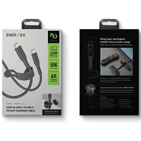 ENERGEA kabel Flow USB-C - USB-C1.5m czarny/black 240W 5A PD Fast Charge
