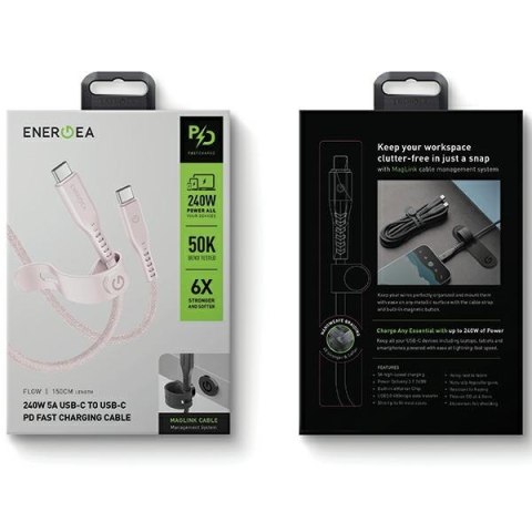 ENERGEA kabel Flow USB-C - USB-C1.5m różowy/pink 240W 5A PD Fast Charge