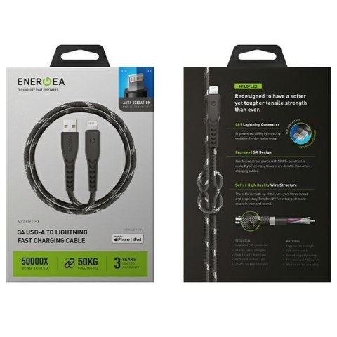 ENERGEA kabel Nyloflex USB - LightningCharge and Sync C89 MFI 1.5m czarny/black