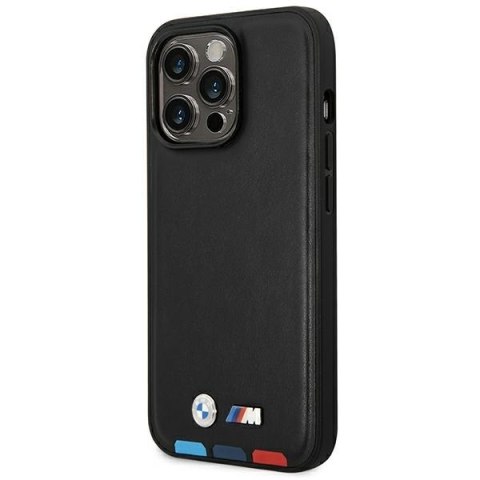 Etui BMW BMHMP14X22PTDK iPhone 14 ProMax 6,7" czarny/black Leather Stamp Tricolor Magsafe