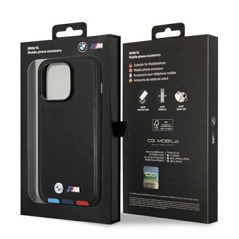 Etui BMW BMHMP14X22PTDK iPhone 14 ProMax 6,7" czarny/black Leather Stamp Tricolor Magsafe
