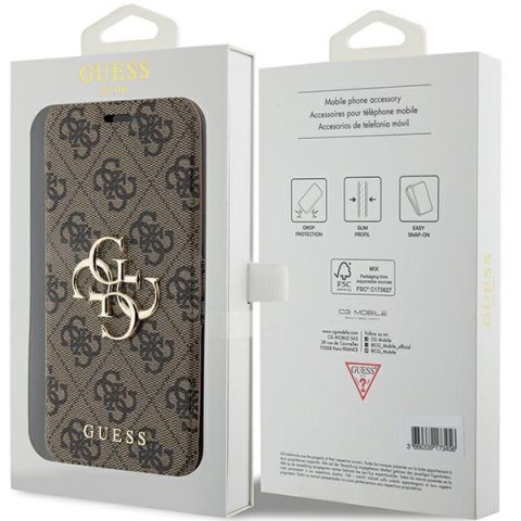 Guess GUBKP15L4GMGBR iPhone 15 Pro 6.1"brązowy/book book 4G Metal Logo