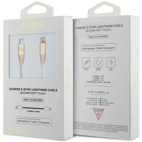Guess GUCLLALRGDD kabel USB-C -Lightning 1.5m Fast Charging złoty/light gold Ebossed Logo