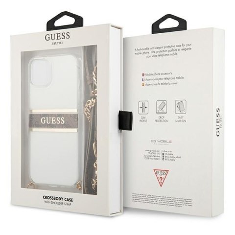 Guess GUHCP13SKC4GBGO iPhone 13 mini5,4" Transparent hardcase 4G Brown Strap Gold Chain