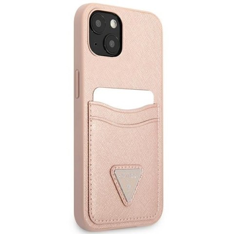 Guess GUHCP13SPSATPP iPhone 13 mini 5,4"różowy/pink hardcase SaffianoTriangle Logo Cardslot