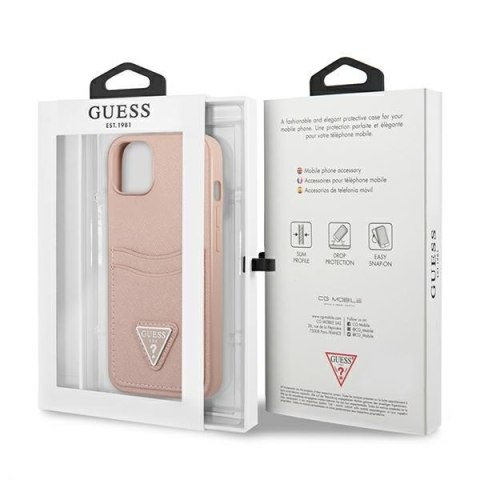 Guess GUHCP13SPSATPP iPhone 13 mini 5,4"różowy/pink hardcase SaffianoTriangle Logo Cardslot