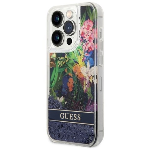 Guess GUHCP14XLFLSB iPhone 14 Pro Max6,7" niebieski/blue hardcase Flower Liquid Glitter