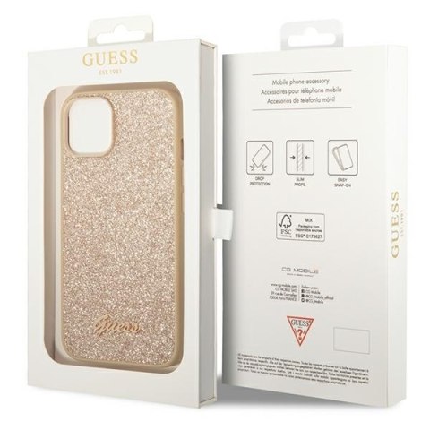 Guess GUHCP14SHGGSHD iPhone 14 / 15 / 136.1" złoty/gold hard case Glitter Script