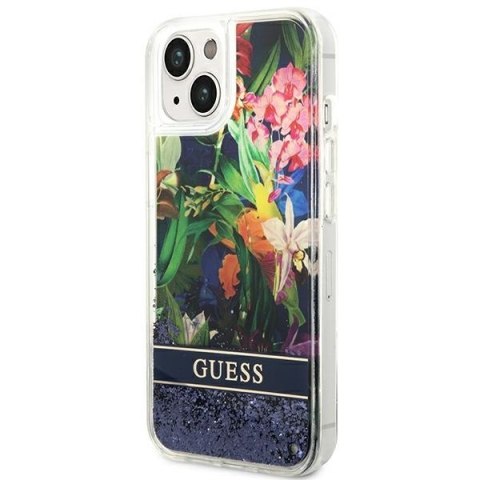 Guess GUHCP14SLFLSB iPhone 14 / 15 / 13 6.1" niebieski/blue hardcase Flower Liquid Glitter