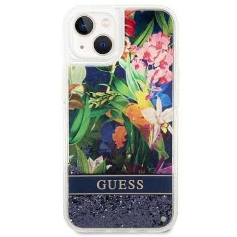 Guess GUHCP14SLFLSB iPhone 14 / 15 / 13 6.1" niebieski/blue hardcase Flower Liquid Glitter
