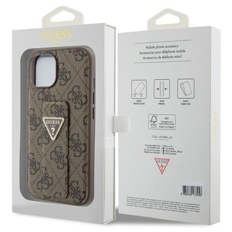 Guess GUHCP15SPGS4TDW iPhone 15 / 14 / 13 6.1" brązowy/brown hardcase Grip Stand 4G Triangle Strass