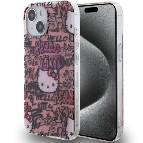 Hello Kitty HKHCP15SHDGPTP iPhone 15 / 14 / 13 6.1" różowy/pink hardcase IML Tags Graffiti