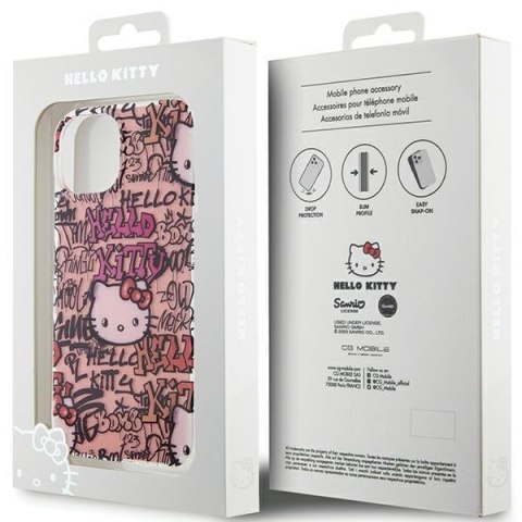 Hello Kitty HKHCP15SHDGPTP iPhone 15 / 14 / 13 6.1" różowy/pink hardcase IML Tags Graffiti