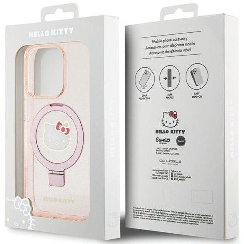 Hello Kitty HKHMP15LHRSGEP iPhone 15 Pro6.1" różowy/pink hardcase Ring Stand Glitter Electrop Logo MagSafe