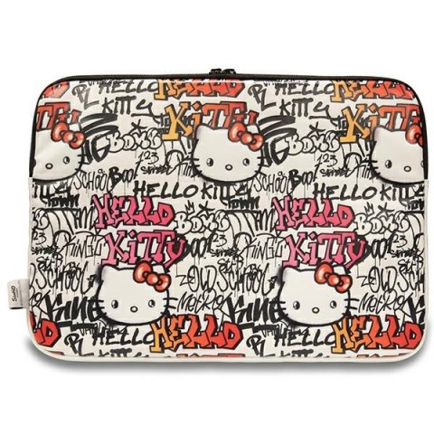 Hello Kitty Sleeve HKCSZPDGPTE 14" beżowy/beige Zip PU Tags Graffiti