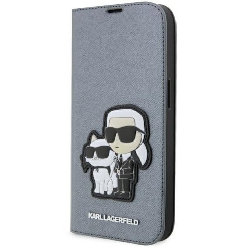 Karl Lagerfeld KLBKP14LSANKCPG iPhone 14Pro 6.1" bookcase srebrny/silver Saffiano Karl & Choupette