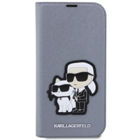 Karl Lagerfeld KLBKP14LSANKCPG iPhone 14Pro 6.1" bookcase srebrny/silver Saffiano Karl & Choupette