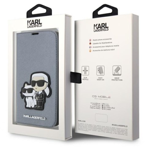 Karl Lagerfeld KLBKP14LSANKCPG iPhone 14Pro 6.1" bookcase srebrny/silver Saffiano Karl & Choupette